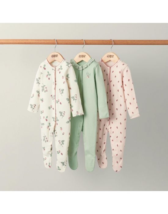 Mamas & Papas Strawberry Sleepsuits 3 Pack