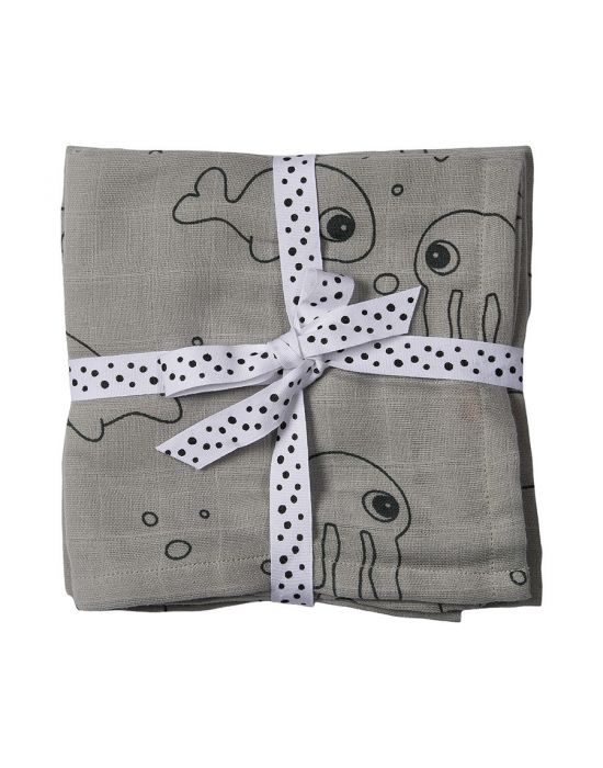 Baby Burp Cloth 2 Pack Done By Deer Sea Friends Grey